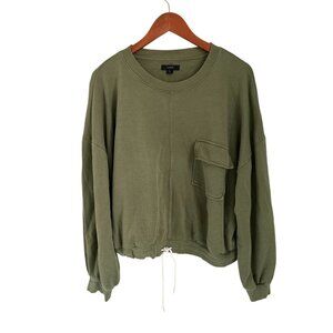 J.Crew University Terry Patch-pocket Sweatshirt in Olive Green Size Large